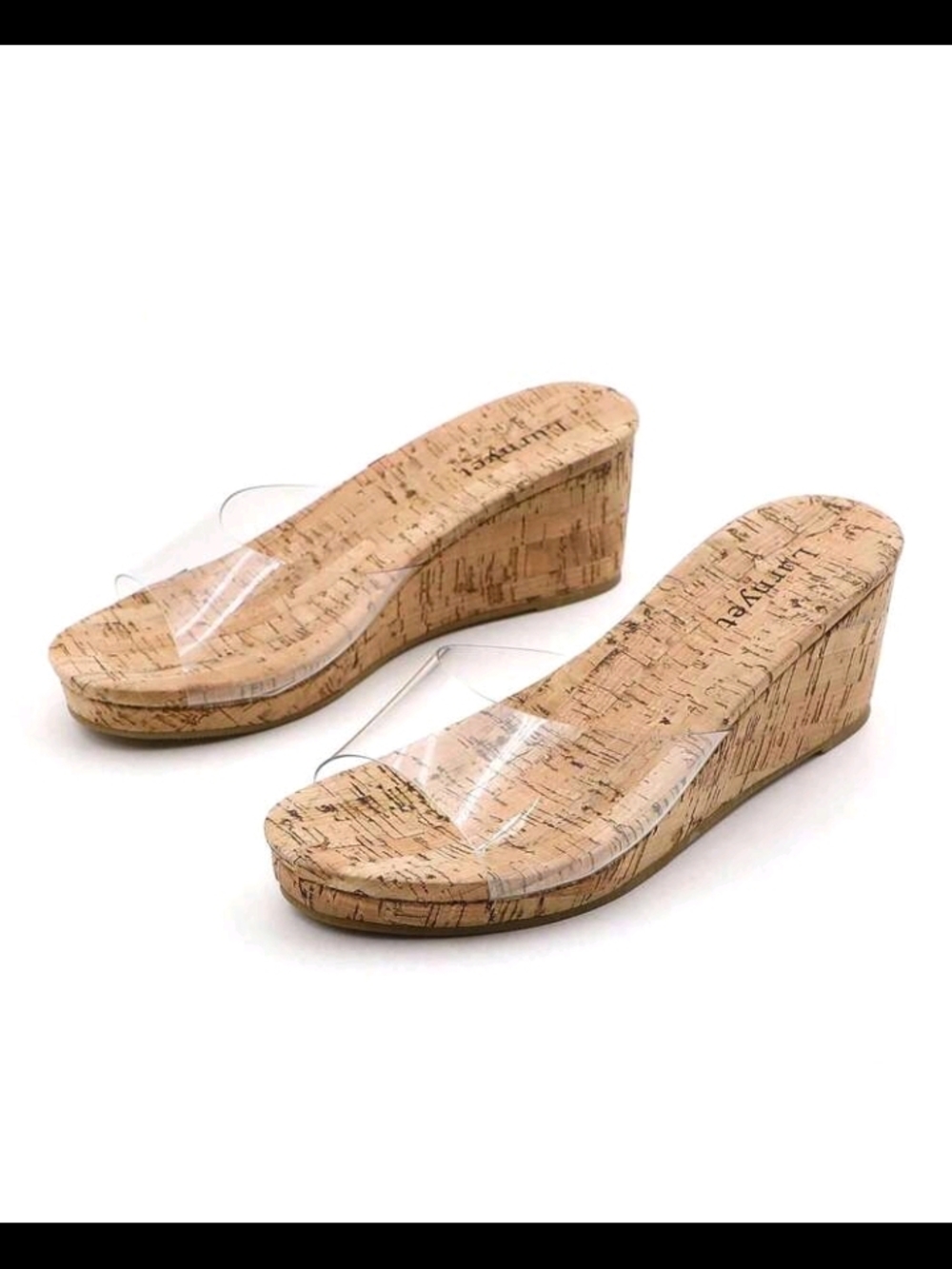 Cork Wedge Sandals with Clear Strap - Women